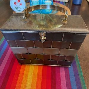 Vintage Basket Purse with Lucite Lid and Leather